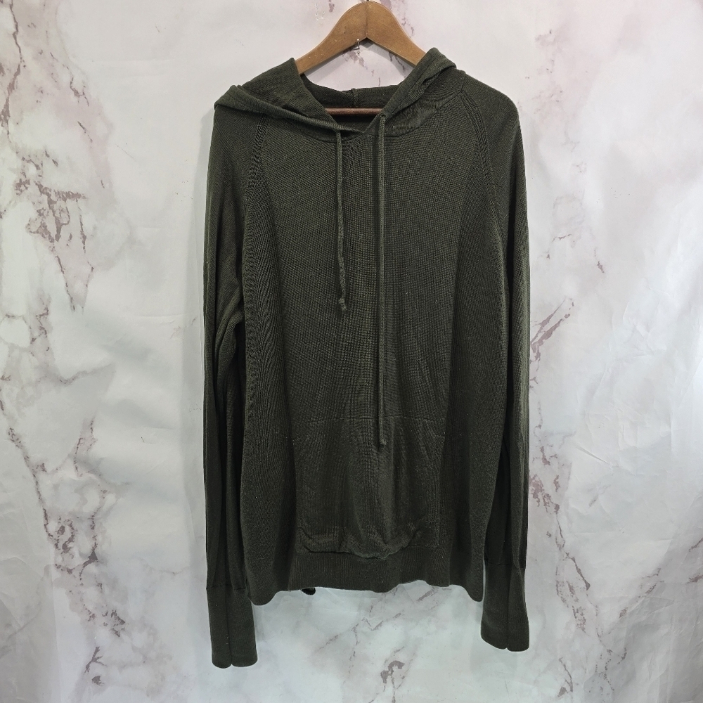 Lululemon Sweater Womens XL 2X Dark Olive Hooded Light Merino Wool Thumb Hole